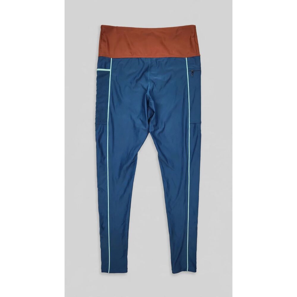 prAna Colorblock Leggings Womens M Blue Rust Yoga Pants High Waist Pocket